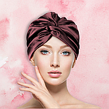 Шапка для сну жіноча на голову атласна із синтетичного штучного шовку Hechpro бордова (05), фото 8