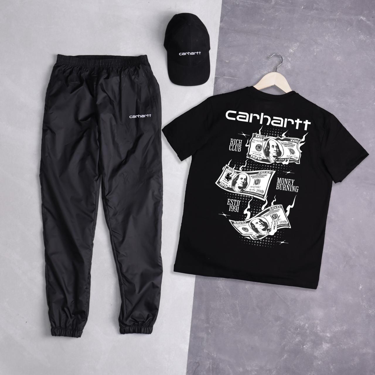 Чоловічий літній костюм Carhartt Футболка + Штани + Кепка чорний Комплект Кархарт на літо, фото 1