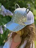 Кепка бейсболка з сіточкою вушками та паєтками літня для дівчинки розмір 50-54 на 3-8 років білий, фото 2