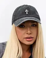 Кепка бейсболка джинсова з хрестом у стилі готика панк дрен стимпанк сіра 54-58