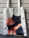 Велика сумка-шопер із принтом двох кошенят, 40/33 см, фото 2