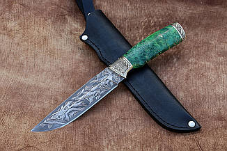 Ніж ручної роботи з дамаської сталі Астрал 2, зі шкіряним чохлом у комплекті 60 HRC