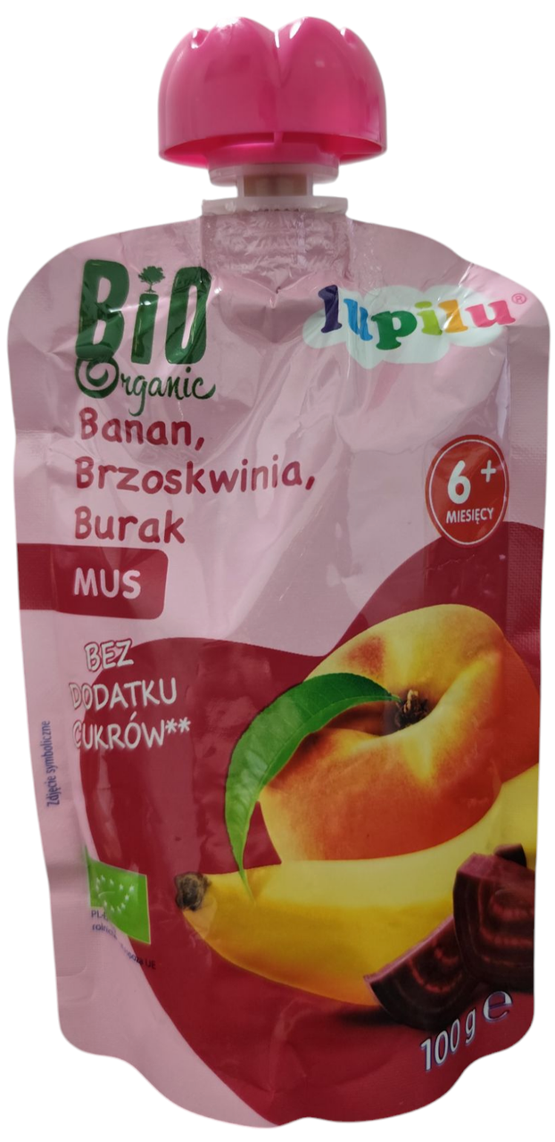 Пюре Lupilu Bio Organic БАНАН-ПЕРСИК-БУРЯК  для дітей від 6 міс, 100г, фото 1