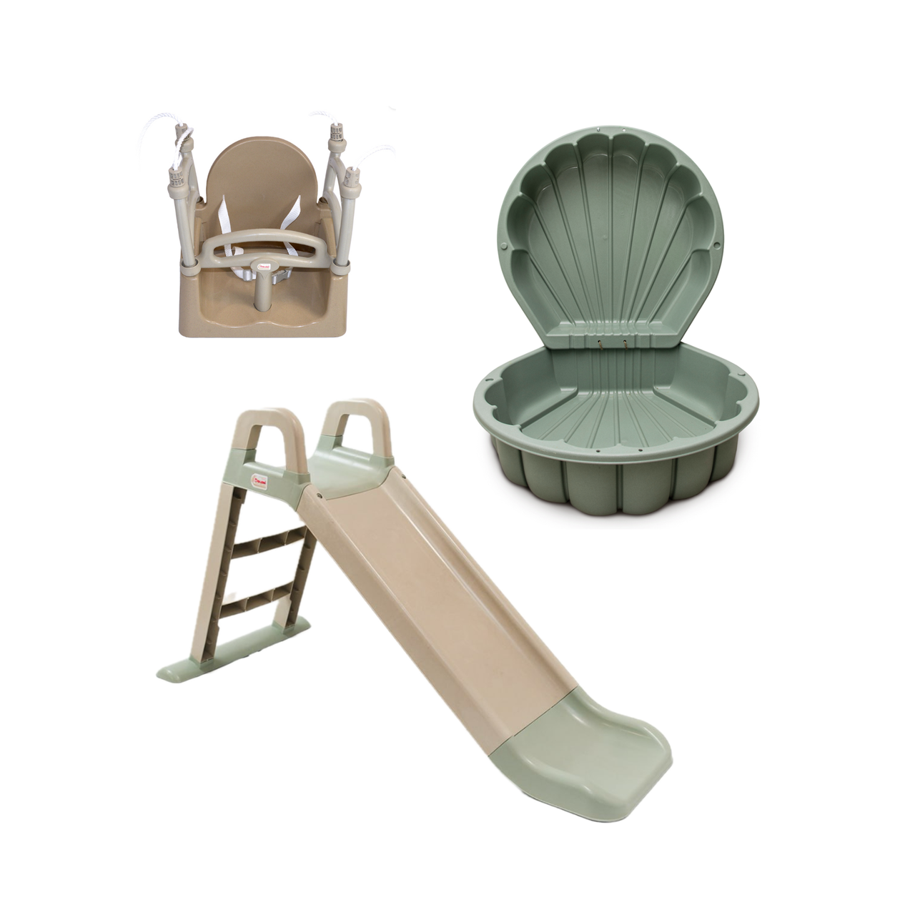 ЕКО Набір: дитяча пластикова гірка, гойдалка та пісочниця мушляТМ Doloni, фото 1