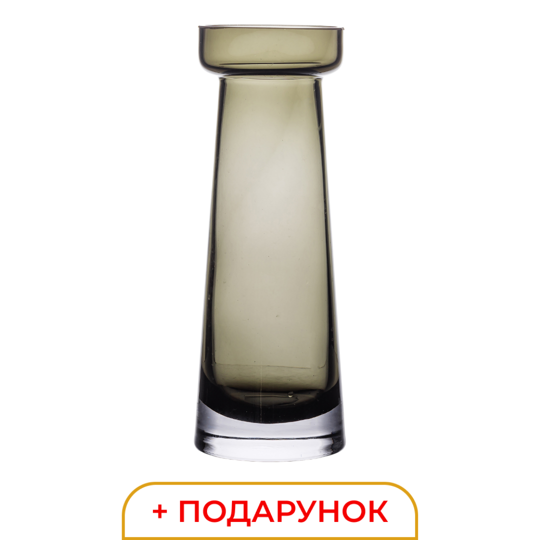 Ваза офісна Lugi 0.8л чорна Т-подібна циліндрична широка скляна, декоративна посудина для букетів сучасний робочий простір, фото 1