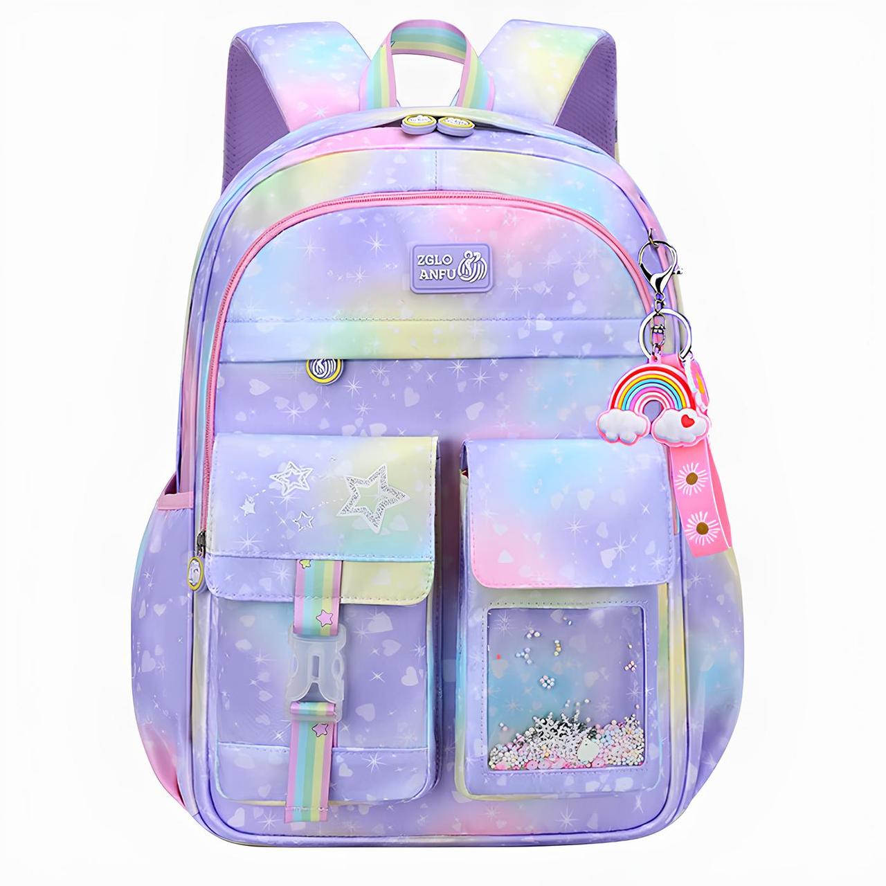 Легкий анатомічний шкільний рюкзак для дівчинки + брелок Фіолетовий водонепроникний портфель на 2 відділення у школу 5-11 клас, фото 1