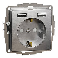 Розетка з заземленням + 2 USB тип А Матовий алюміній Sedna Elements