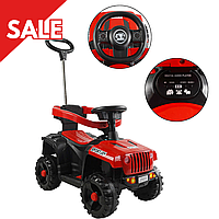 Дитяча машинка толокар електричний М-44840 2в1 Електромобіль для дітей Каталка джип з батьківською ручкою Музика, світло Червоний