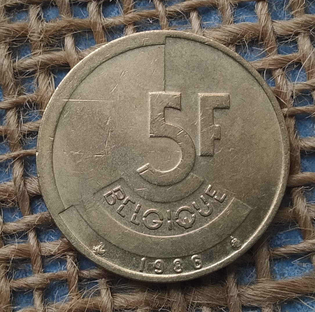 5 франкiв 1986 року. Бельгiя
