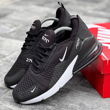 Чоловічі кросівки Nike Air Max 270 Black White Взуття Найк Аир 270 чорні текстиль сітка демісезон, фото 1