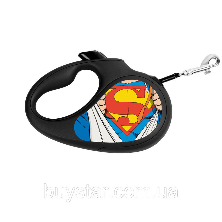 Повідець-рулетка для собак WAUDOG R-leash, малюнок "Супермен Герой", L, до 50 кг, 5 м, світловідбиваюча