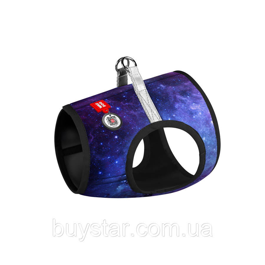 Шлея для собак м'яка WAUDOG Clothes з QR-паспортом, малюнок "NASA21", S2 B 46-50 см, C 43-45 см