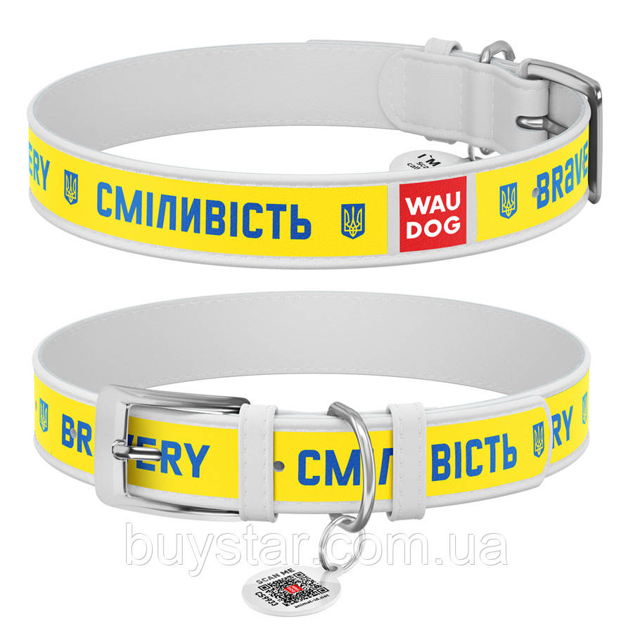 Нашийник для собак шкіряний WAUDOG Design з QR паспортом, малюнок "Сміливість", XXS, Ш 12 мм, Дов 18-24 см,