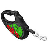 Повідець-рулетка для собак WAUDOG R-leash, малюнок "Калина", L, до 50 кг, 5 м, світловідбиваюча стрічка чорний, фото 4