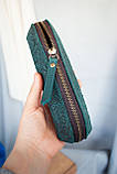 Маленька Косметичка шкіряна жіноча з тисненням Карпати темно-бірюзова, фото 2