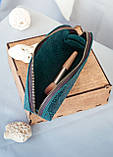 Маленька Косметичка шкіряна жіноча з тисненням Карпати темно-бірюзова, фото 3