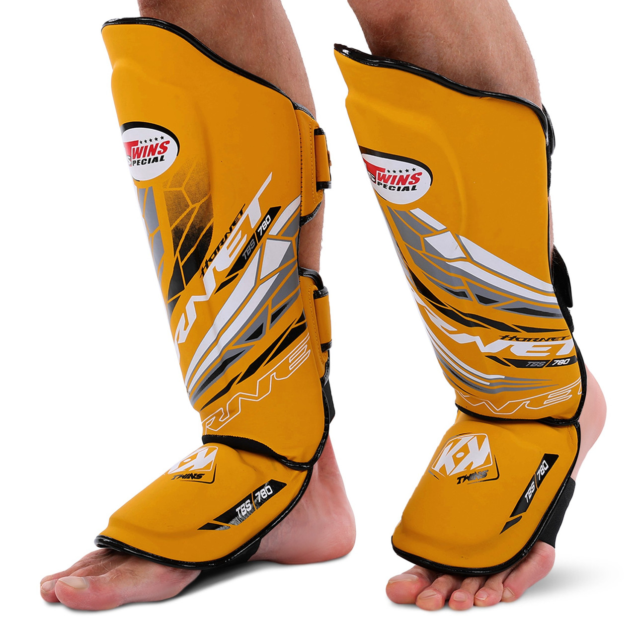 Захист гомілки та стопи шкіряний для єдиноборств захист для ніг Twins Special 5030 розмір M Yellow, фото 1
