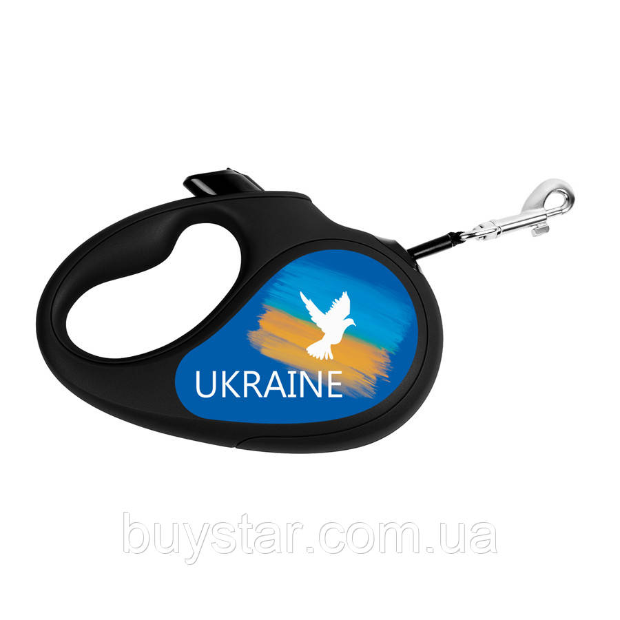 Повідець-рулетка для собак WAUDOG R-leash, малюнок "Прапор", S, до 15 кг, 5 м, світловідбиваюча стрічка чорний