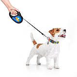 Повідець-рулетка для собак WAUDOG R-leash, малюнок "Прапор", S, до 15 кг, 5 м, світловідбиваюча стрічка чорний, фото 7