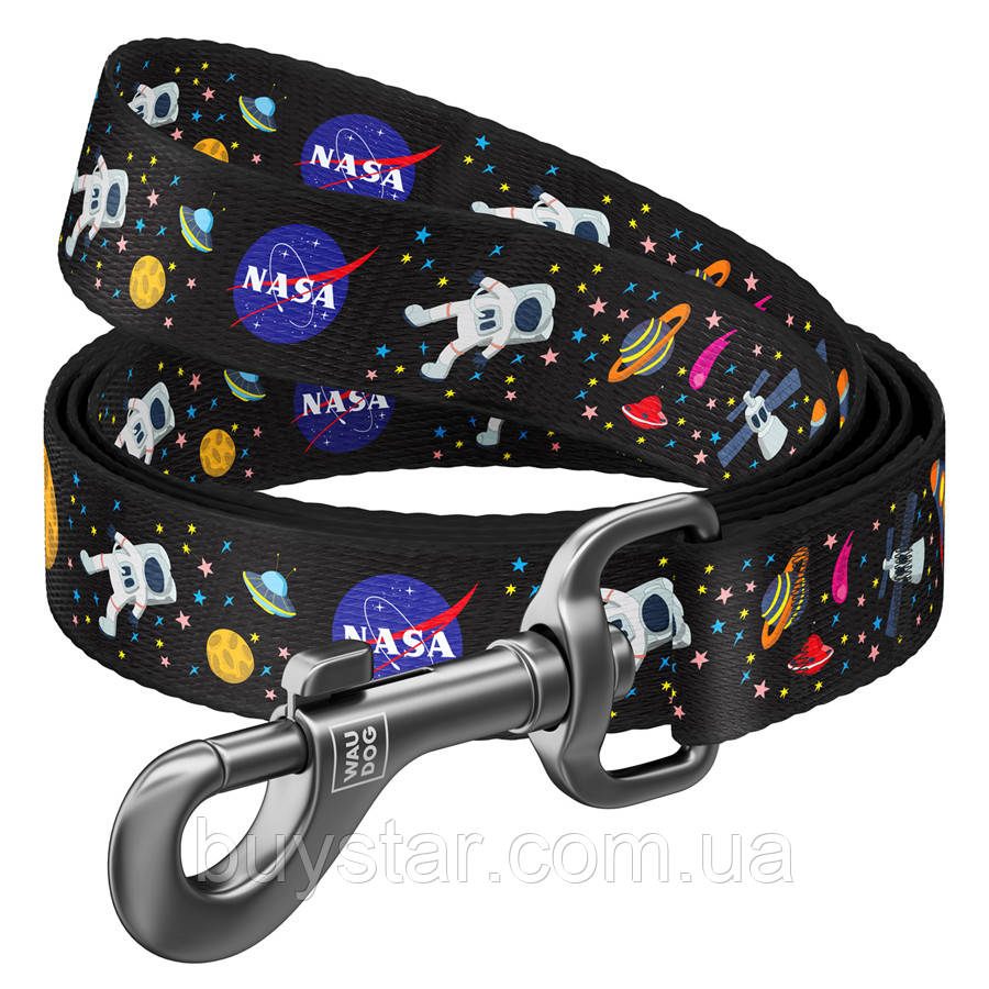 Повідець для собак нейлоновий WAUDOG Nylon, малюнок "NASA", Ш 20 мм, Дов 122 см, фото 1