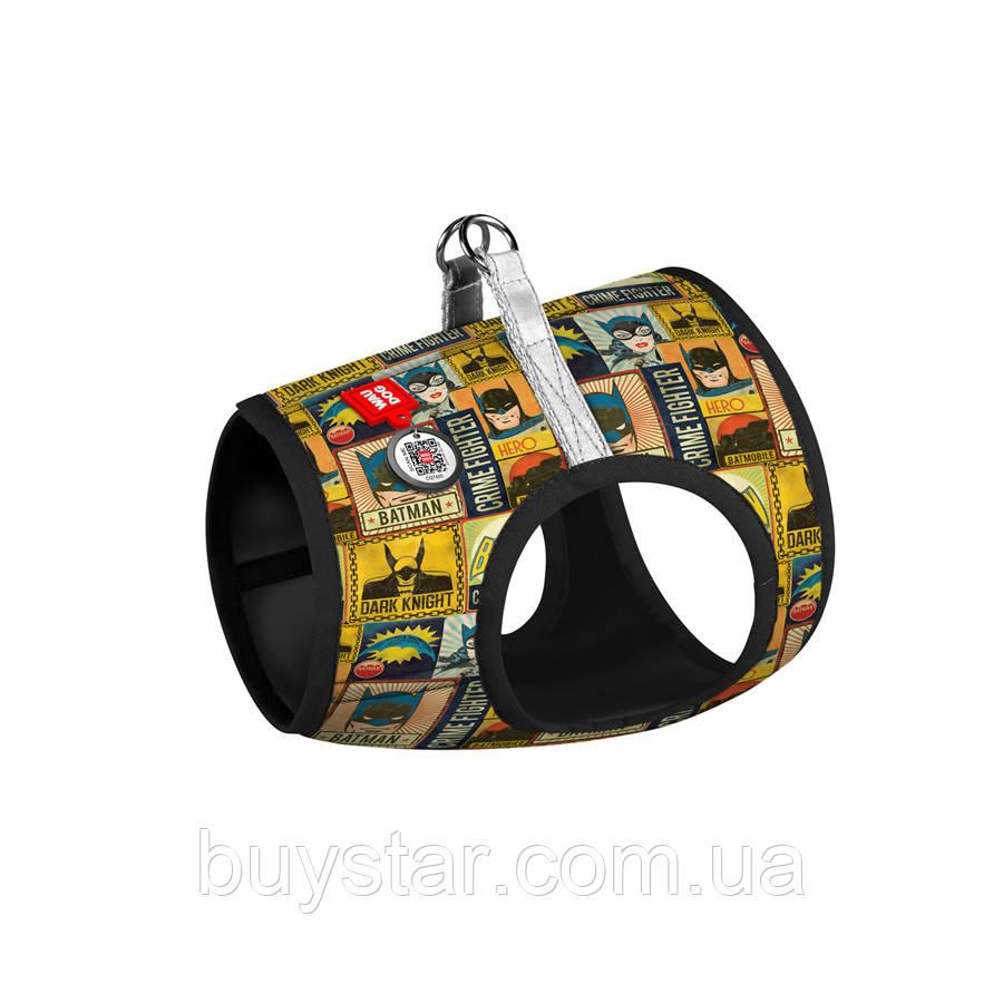 Шлея для собак м'яка WAUDOG Clothes з QR паспортом, малюнок "Бетмен вінтаж", S2, В 46-50 см, С 43-45 см, фото 1