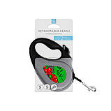 Повідець-рулетка для собак WAUDOG R-leash, малюнок "Калина", S, до 15 кг, 5 м, світловідбиваюча стрічка чорний, фото 5