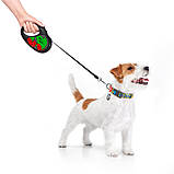 Повідець-рулетка для собак WAUDOG R-leash, малюнок "Калина", S, до 15 кг, 5 м, світловідбиваюча стрічка чорний, фото 7