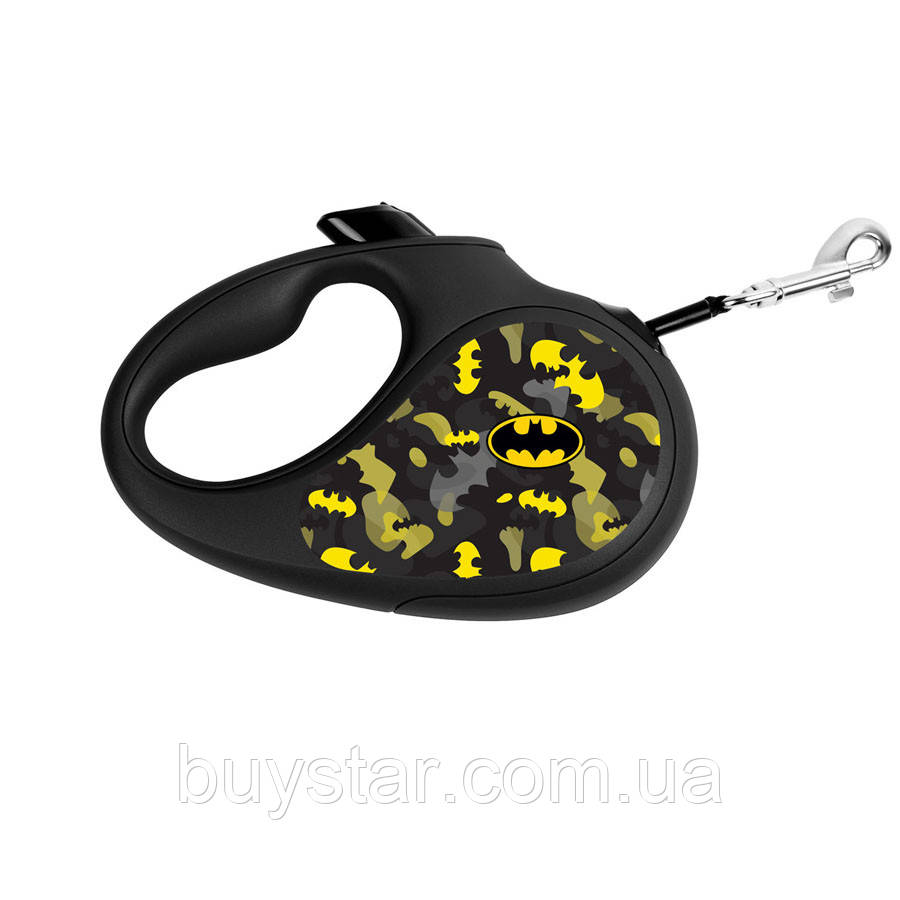 Повідець-рулетка для собак WAUDOG R-leash, малюнок "Бетмен Візерунок", M, до 25 кг, 5 м, світловідбиваюча