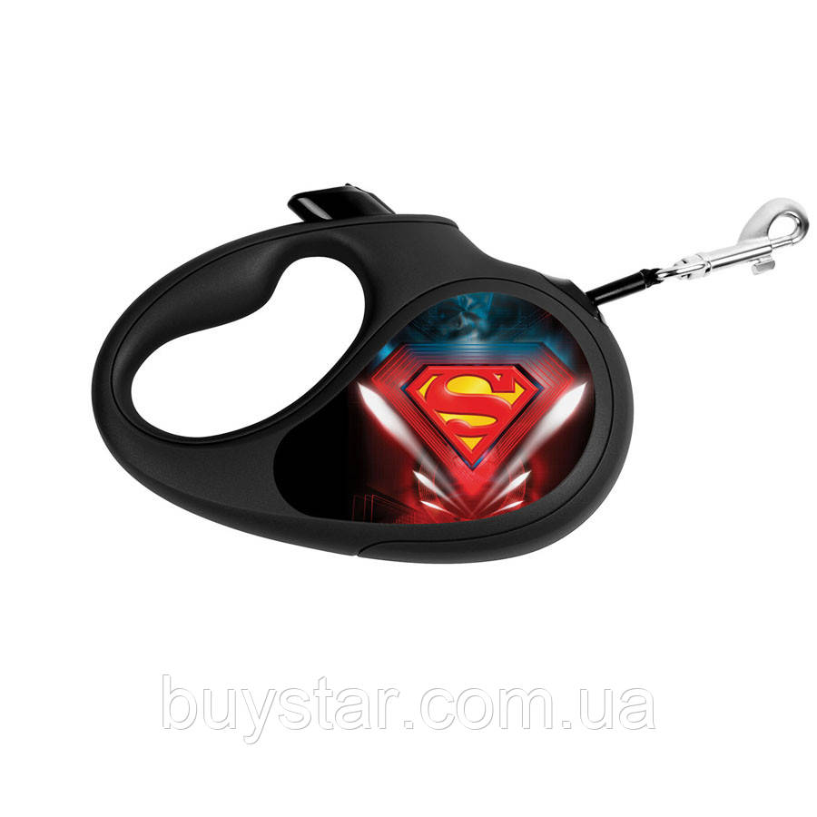 Повідець-рулетка для собак WAUDOG R-leash, малюнок "Супермен Лого", S, до 15 кг, 5 м, світловідбиваюча стрічка