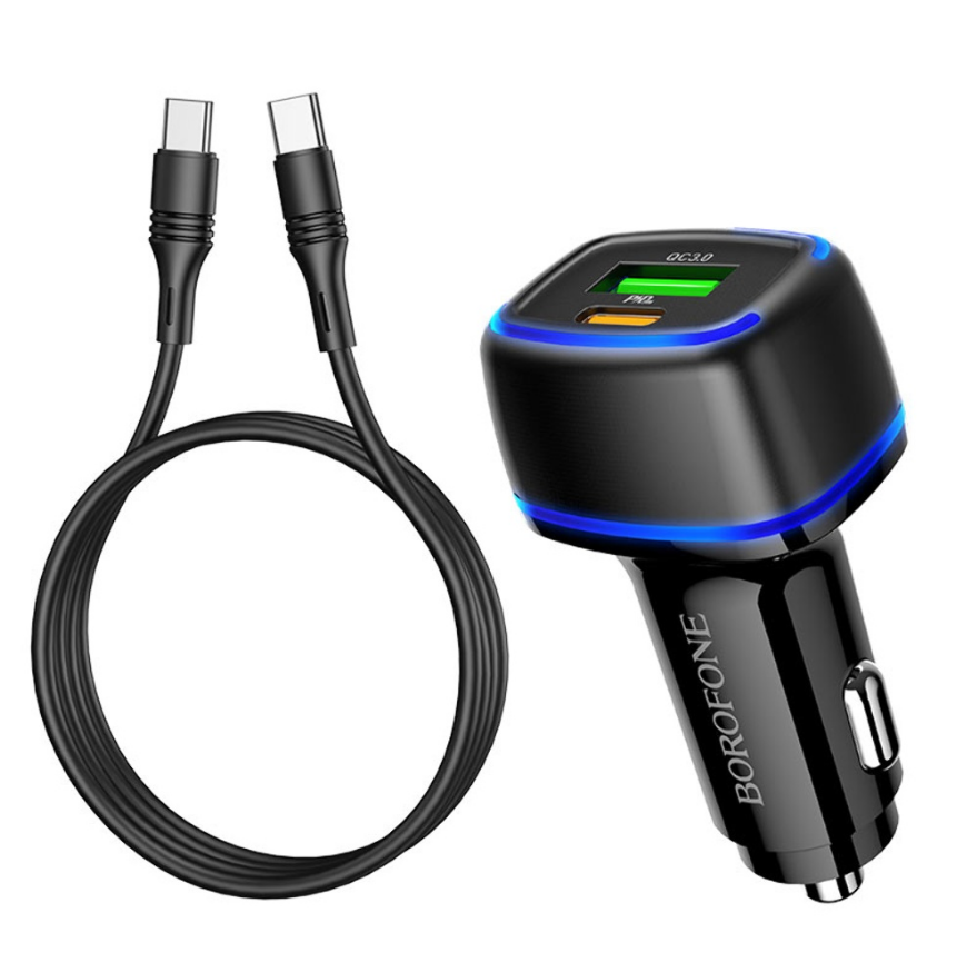 Автомобільний зарядний пристрій Borofone BZ14A USB/Type-C QC PD 20 W чорний + кабель Type-C to Type-C