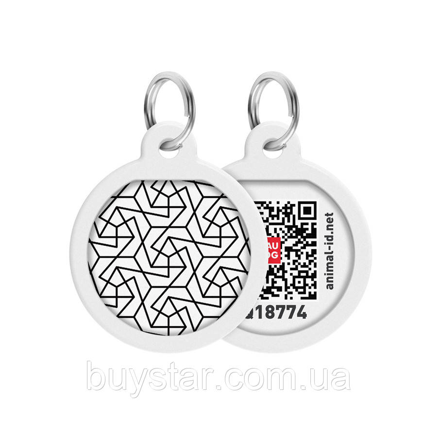 Адресник для собак та котів металічний WAUDOG Smart ID з QR паспортом, малюнок "Геометрія", круг, Д 25 мм