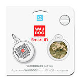 Адресник для собак і котів металевий WAUDOG Smart ID з QR паспортом, малюнок "Мілітарі", коло, Д 25 мм, фото 6