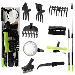 Набір садових інструментів 10в1 з телескопічною ручкою 124 см Garden Line LAR1555 сапки, граблі, пилка, щітка, збирач фруктів