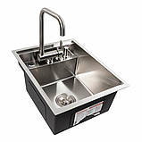 Прихована кухонна мийка Platinum Handmade 4050 з дозатором та змішувачем, фото 5