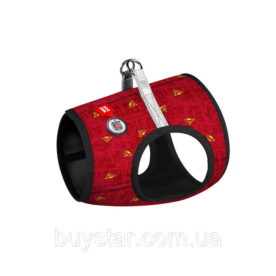 Шлея для собак м'яка WAUDOG Clothes з QR паспортом, малюнок "Супермен червоний", S2, В 46-50 см, С 43-45 см, фото 1