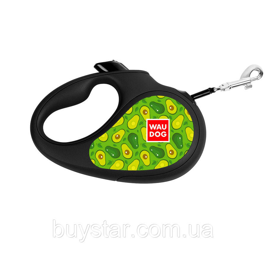 Повідець-рулетка для собак WAUDOG R-leash, малюнок "Авокадо", S, до 15 кг, 5 м, світловідбиваюча стрічка, фото 1