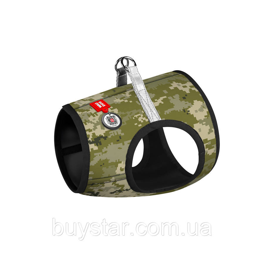 Шлея для собак м'яка WAUDOG Clothes з QR паспортом, "Мілітарі", XS2, В 28-31 см, С 20-22 см