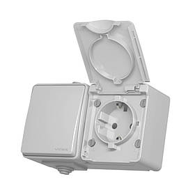 IP65 Розетка зовнішня одинарна із заземленням та вимикачем одноклавішним сіра VIDEX BINERA VF-BNW3-G