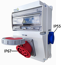 Щит на 10 модулів з розетками 220В 16А, 380В 32А, без автоматичних вимикачів ІР65
