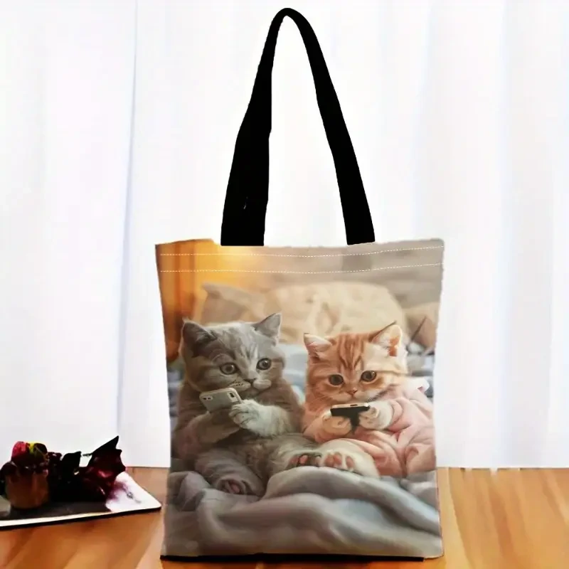 Велика сумка-шопер із принтом милих кошенят, 40/35 см, фото 1