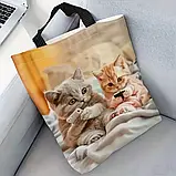 Велика сумка-шопер із принтом милих кошенят, 40/35 см, фото 4