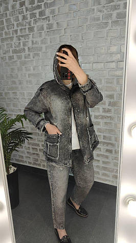 Жіночий джинсовий костюм-двійка | Куртка + штани | Демісезон | Блакитний, графіт, фото 1