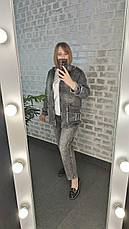 Жіночий джинсовий костюм-двійка | Куртка + штани | Демісезон | Блакитний, графіт, фото 4