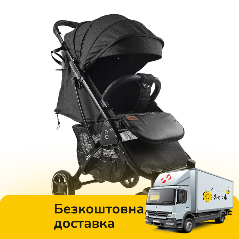 Коляска прогулянкова дитяча JOY Livvi (футкавер, підсклянник, кошик) LV-08160 Чорна, фото 1