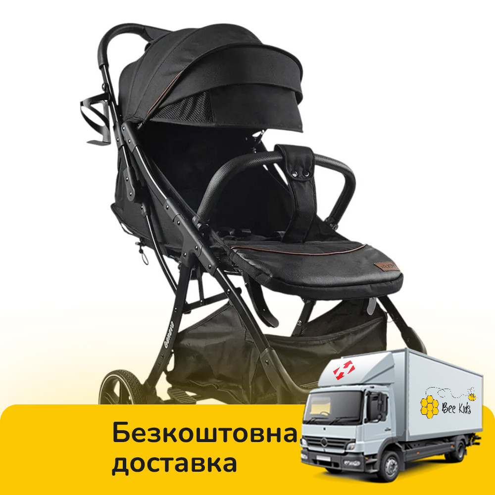 Коляска прогулянкова дитяча JOY Geneva (підсклянник, телескопічна ручка) GN-91378 Чорна, фото 1