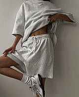 Літній жіночий костюм двойка оверсайз (шорти + футболка) у кольорах і розмірах (42-44, 44-46, 48-50)