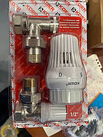 Комплект для радіаторів кутових кранів "Koer" з термостатичною головкою клікова