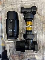 Комплект для радіаторів кутових кранів "Koer" з термостатичною головкою Black