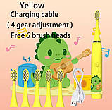 Дитяча електрична зубна щітка ультразвукова з акумулятором 6 змінних насадок 2 кольори, фото 5