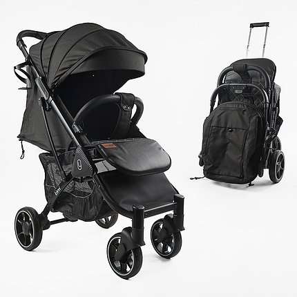 Коляска прогулянкова дитяча JOY Livvi (футкавер, підсклянник, кошик) LV-08160 Чорна, фото 2